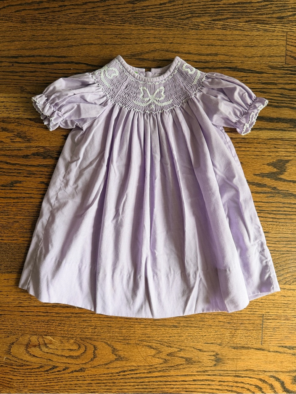 Classic Whimsy Lavender Smocked Bow Puff Sleeve Bishop Dress, Size 12M